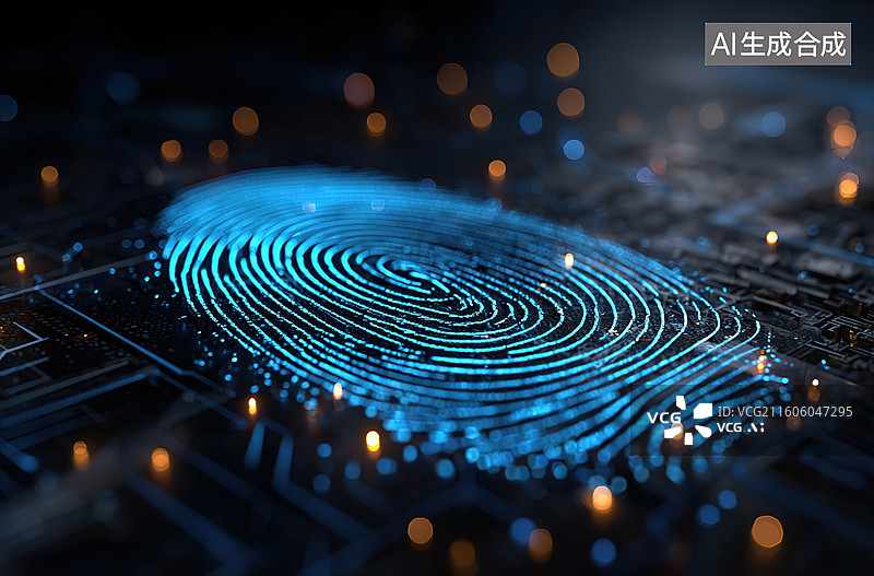 【AI数字艺术】蓝色指纹图案的科技图像图片素材