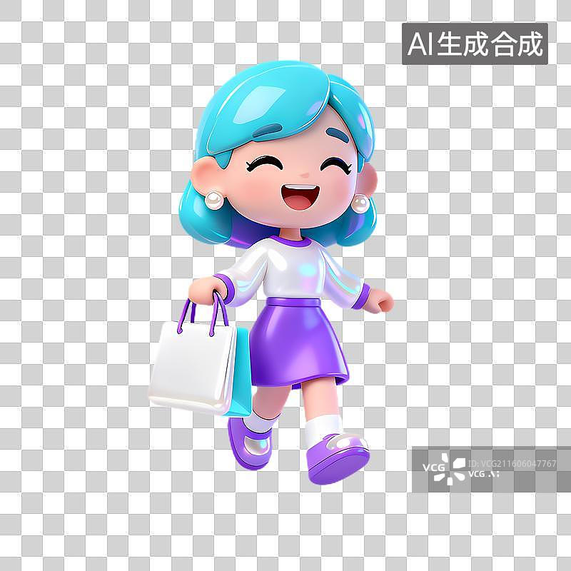【AI数字艺术】快乐购物的卡通女孩图片素材