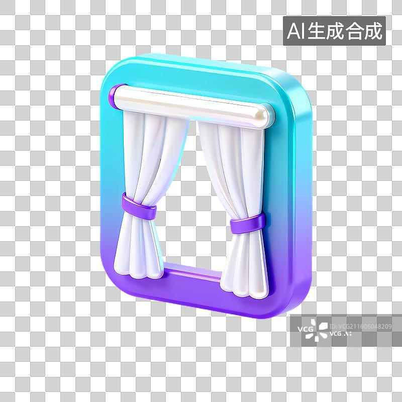 【AI数字艺术】彩色方形框内的白色窗帘图标图片素材