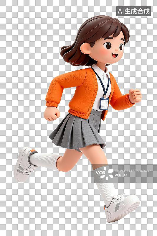 【AI数字艺术】3D卡通粘土商务招聘女孩奔跑形象图片素材