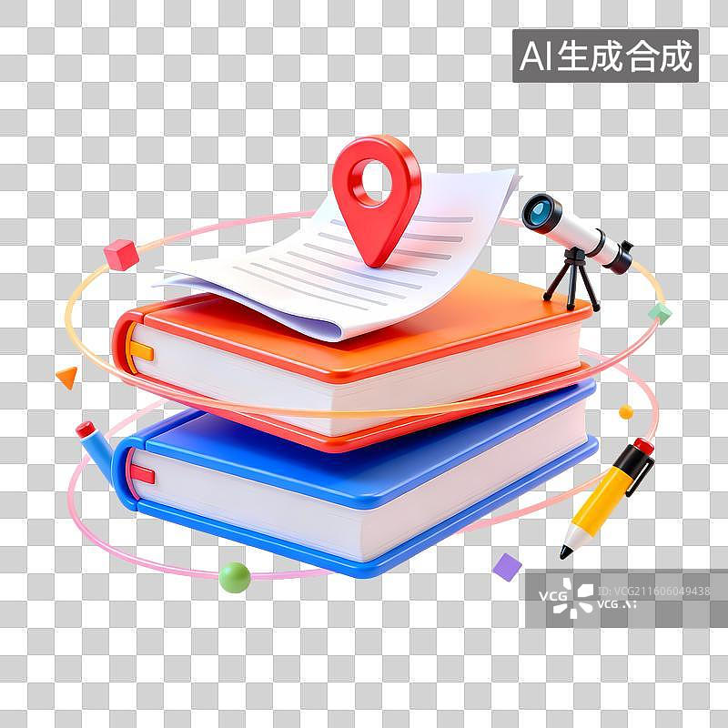 【AI数字艺术】望远镜地点定位符号马克笔3D卡通立体C4D渲染质感插画元素图片素材