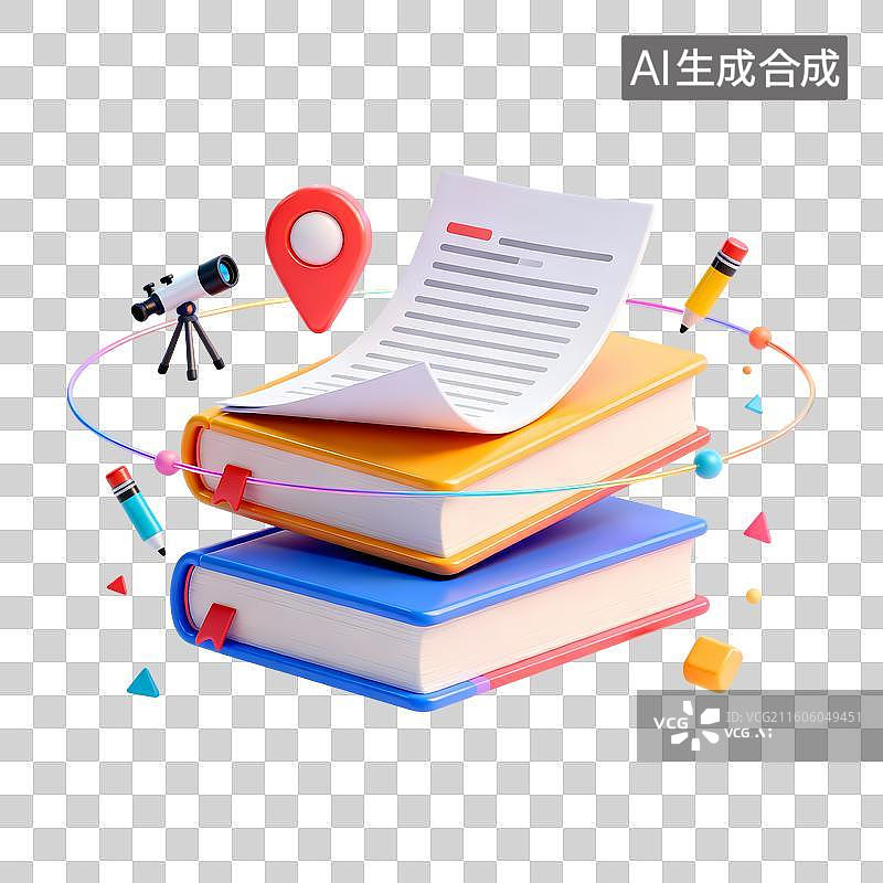 【AI数字艺术】望远镜地点定位符号马克笔3D卡通立体C4D渲染质感插画元素图片素材