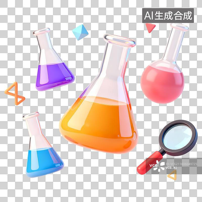 【AI数字艺术】化学试剂放大镜3D卡通立体C4D渲染质感插画元素图片素材