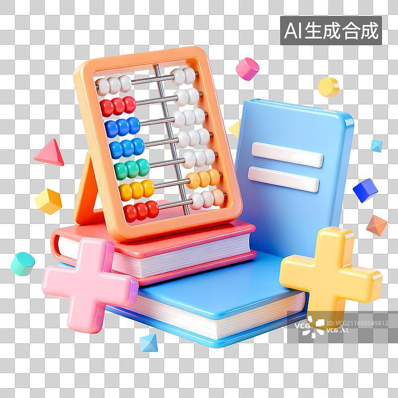 【AI数字艺术】数学符号算盘图书3D卡通立体C4D渲染质感插画元素图片素材