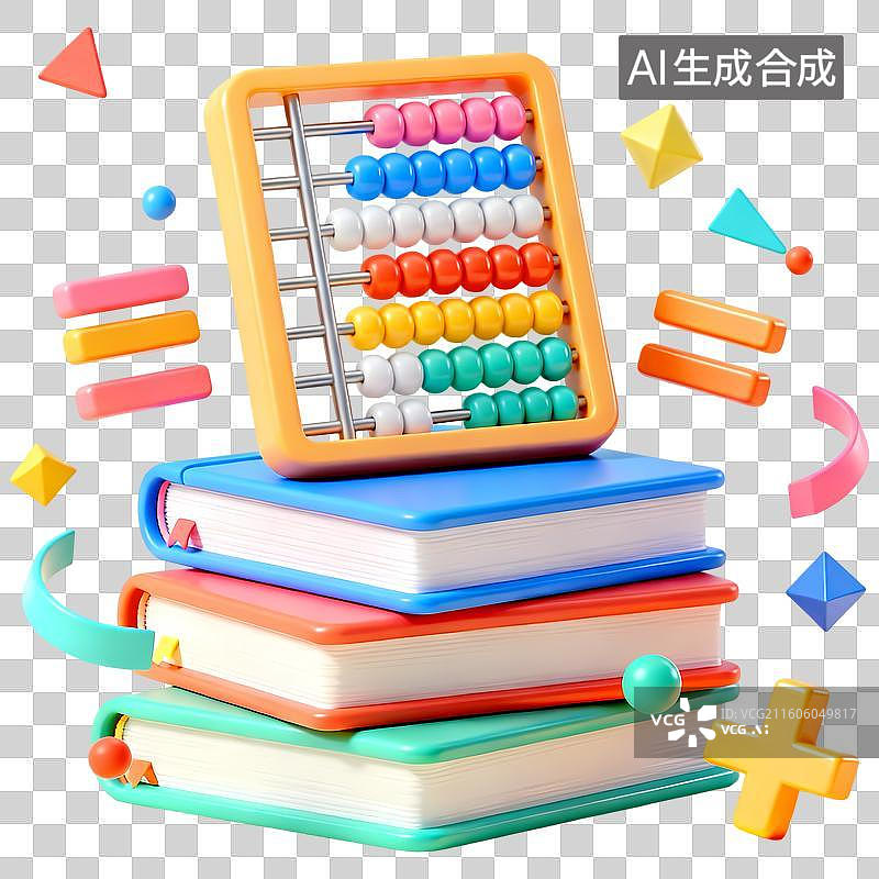 【AI数字艺术】数学符号算盘图书3D卡通立体C4D渲染质感插画元素图片素材