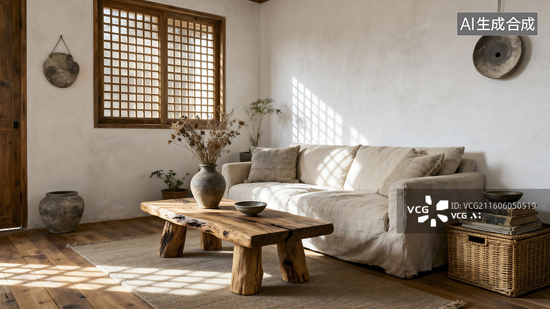 【AI数字艺术】温馨自然光线的简约客厅图片素材