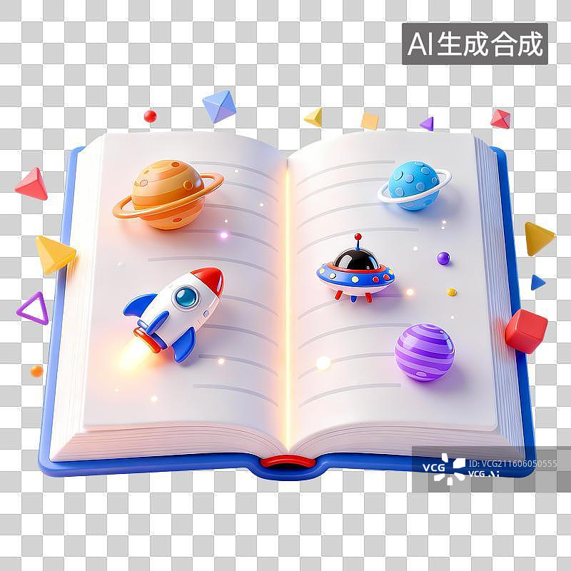 【AI数字艺术】图书星系3D卡通立体C4D渲染质感插画元素图片素材