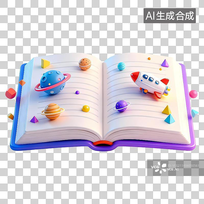 【AI数字艺术】图书星系3D卡通立体C4D渲染质感插画元素图片素材