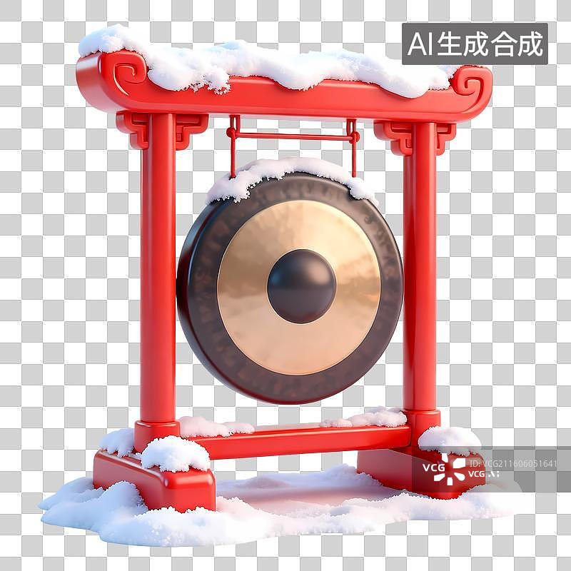 【AI数字艺术】中式锣鼓积雪冬季3D卡通立体C4D渲染质感插画图片素材