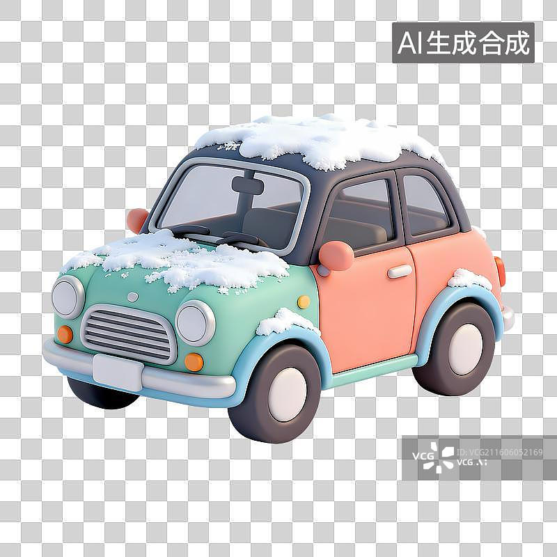 【AI数字艺术】彩色小汽车积雪冬季3D卡通立体C4D渲染质感插画图片素材