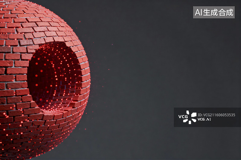 【AI数字艺术】红色砖块纹理球形物体图片素材