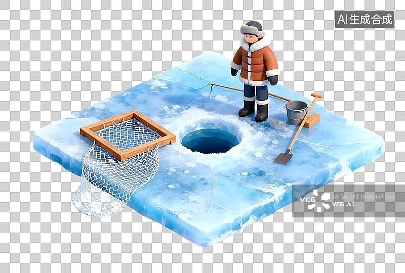 【AI数字艺术】冬日冰钓童趣场景图片素材