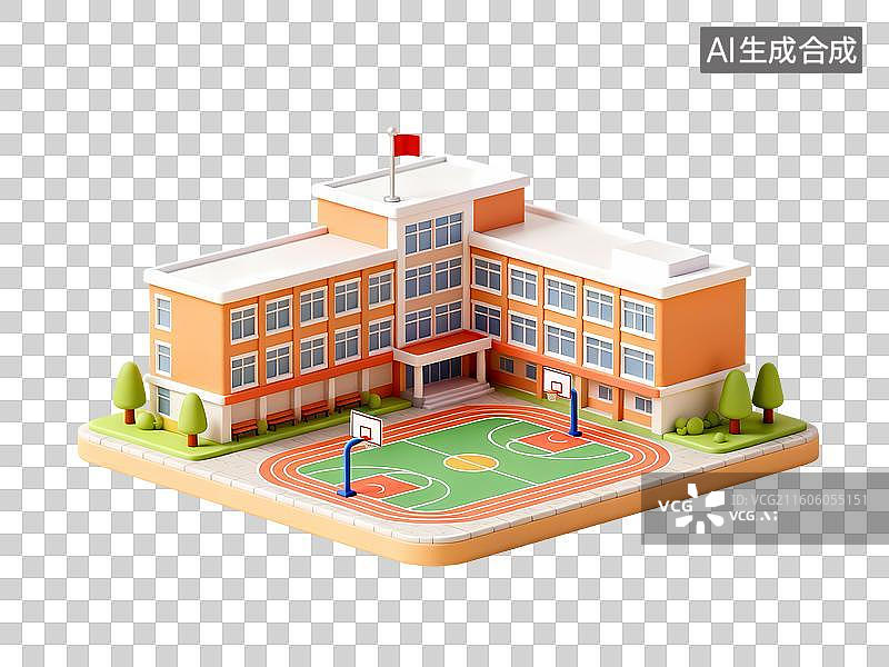【AI数字艺术】学校建筑模型3D卡通立体C4D渲染质感插画图片素材