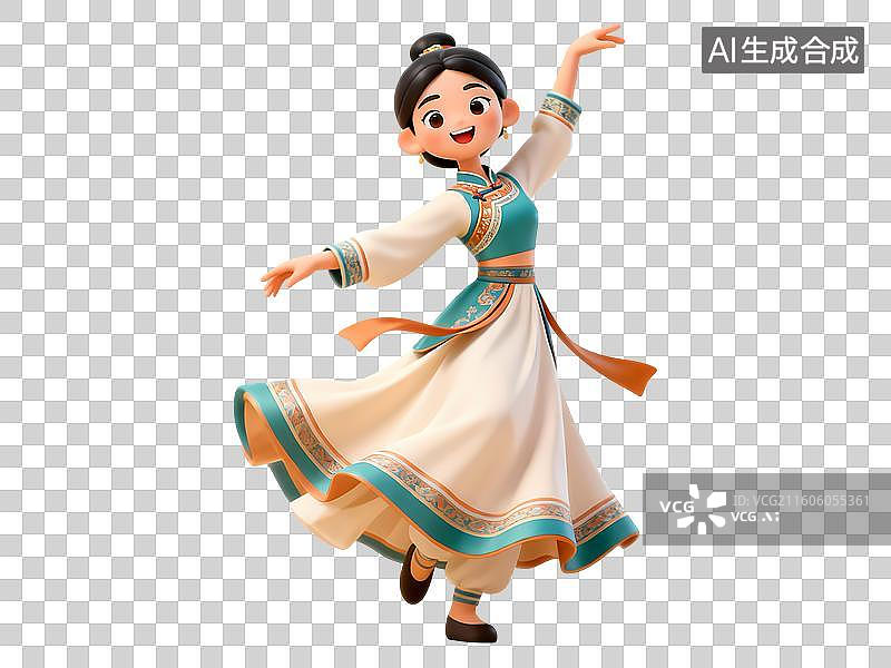 【AI数字艺术】女孩传统服装民族舞草原3D卡通立体C4D渲染质感插画图片素材