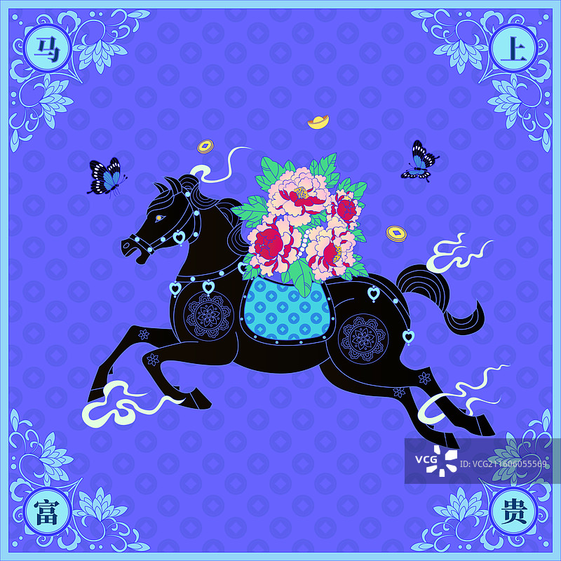马年马上富贵国风插画图片素材