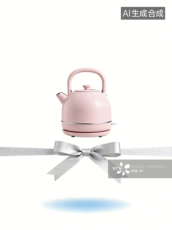 【AI数字艺术】粉色电水壶带银丝带图片素材