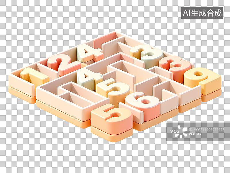 【AI数字艺术】数字迷宫数学符号3D卡通立体C4D渲染质感插画图片素材