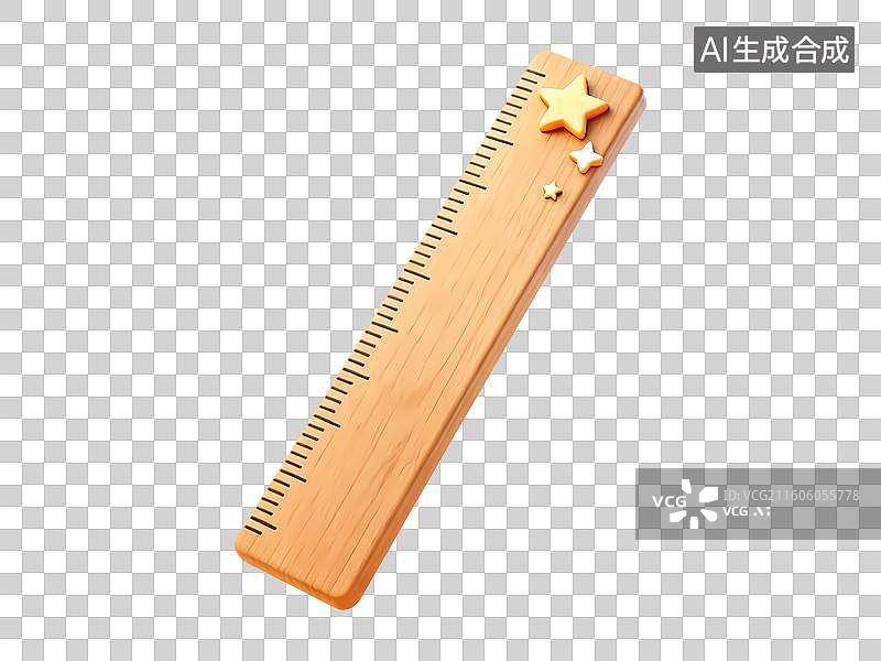 【AI数字艺术】木制直尺星星装饰3D卡通立体C4D渲染质感插画图片素材
