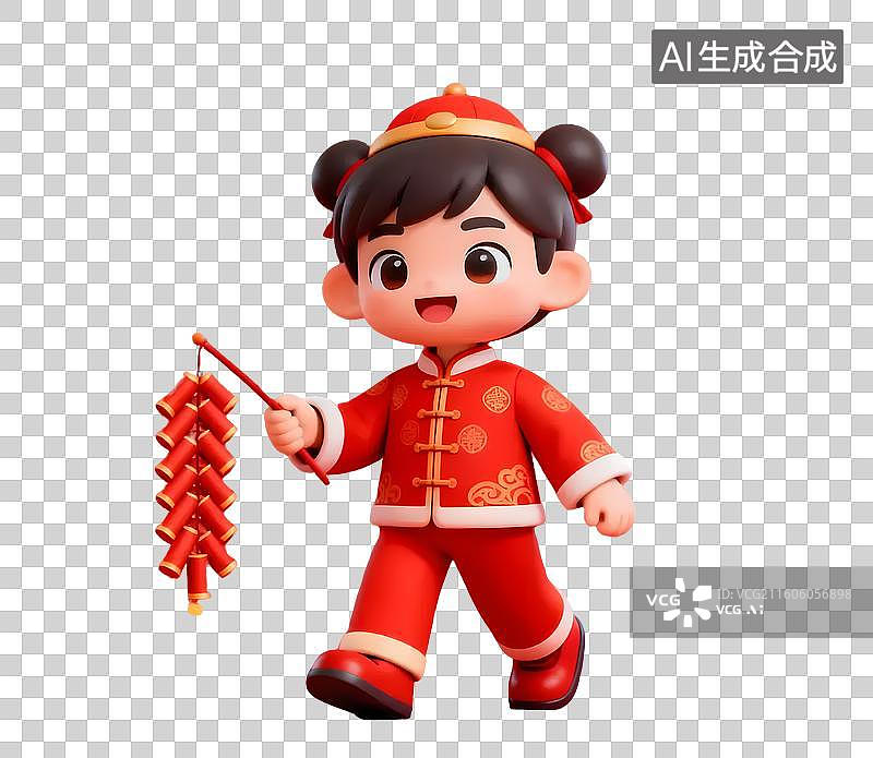 【AI数字艺术】新年红衣童年拜年图片素材