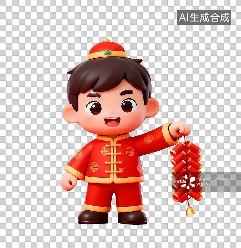【AI数字艺术】新年红衣童年拜年图片素材