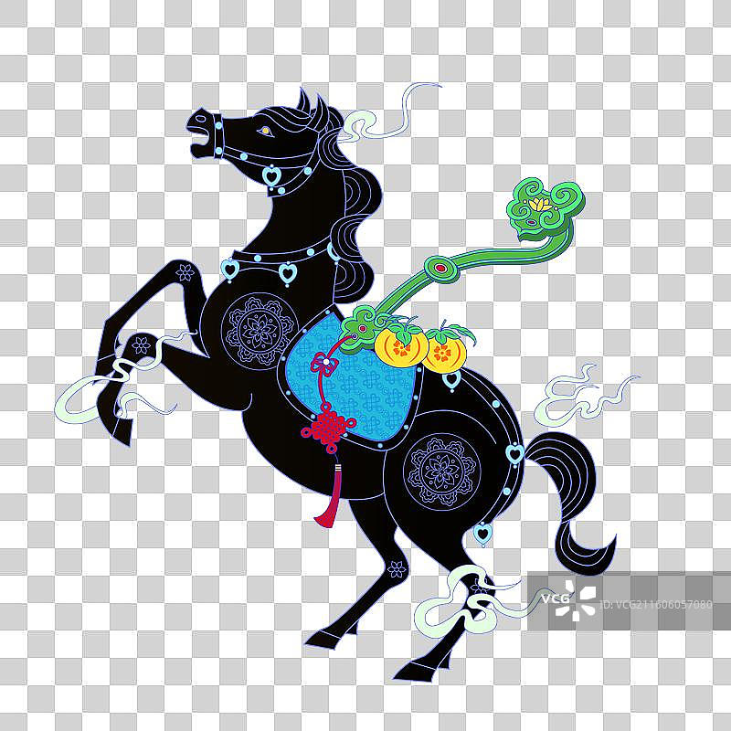 马年马上如意国风矢量插画图片素材