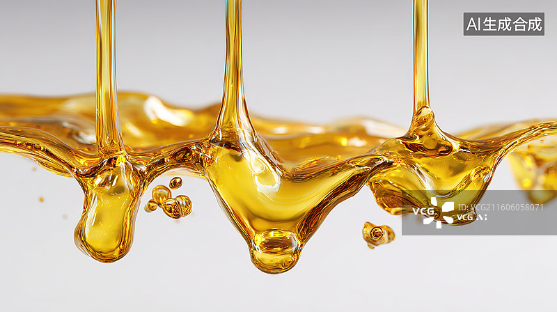 【AI数字艺术】金黄色液体滴落特写图片素材
