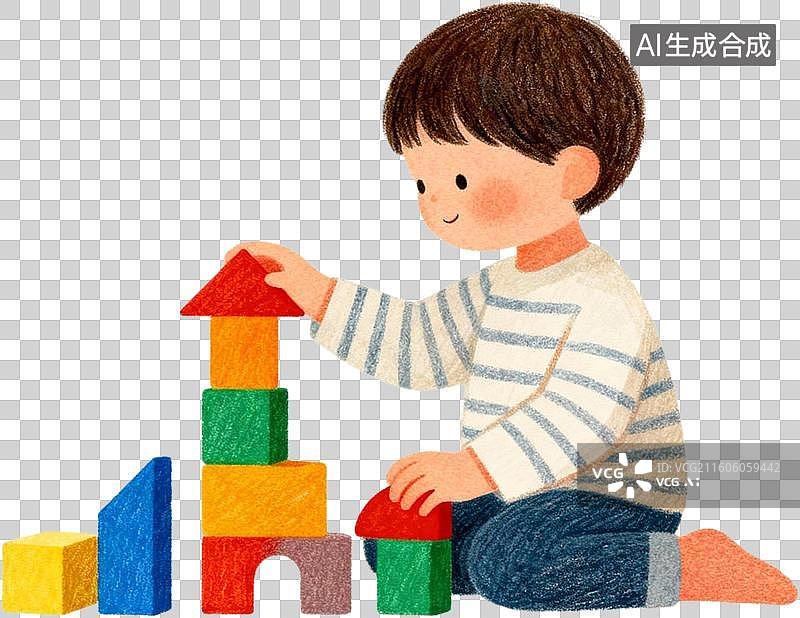 【AI数字艺术】2D卡通插画六一儿童节小朋友收获礼物在游乐园和爸爸妈妈快乐的玩耍插画元素免抠图形图片素材