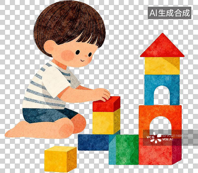 【AI数字艺术】2D卡通插画六一儿童节小朋友收获礼物在游乐园和爸爸妈妈快乐的玩耍插画元素免抠图形图片素材