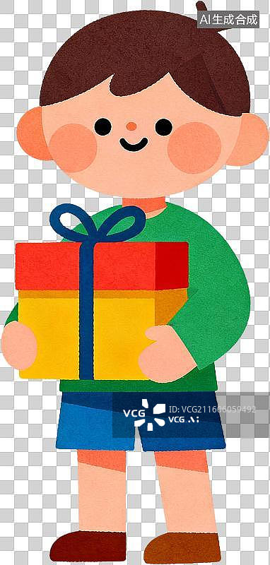 【AI数字艺术】2D卡通插画六一儿童节小朋友收获礼物在游乐园和爸爸妈妈快乐的玩耍插画元素免抠图形图片素材