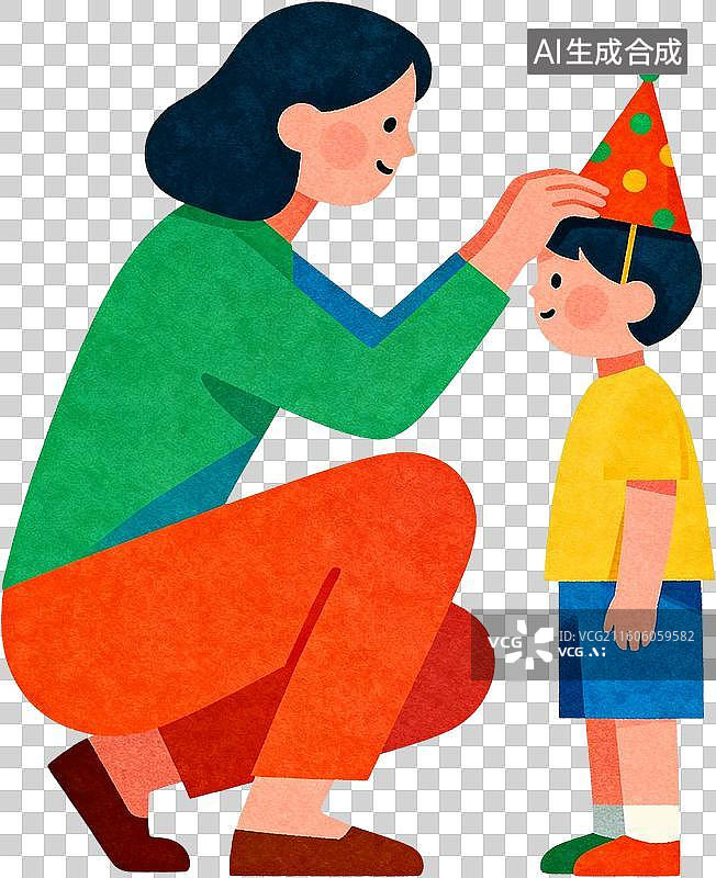 【AI数字艺术】2D卡通插画六一儿童节小朋友收获礼物在游乐园和爸爸妈妈快乐的玩耍插画元素免抠图形图片素材