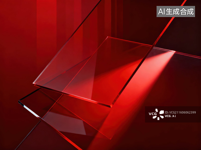 【AI数字艺术】红色几何玻璃结构图片素材