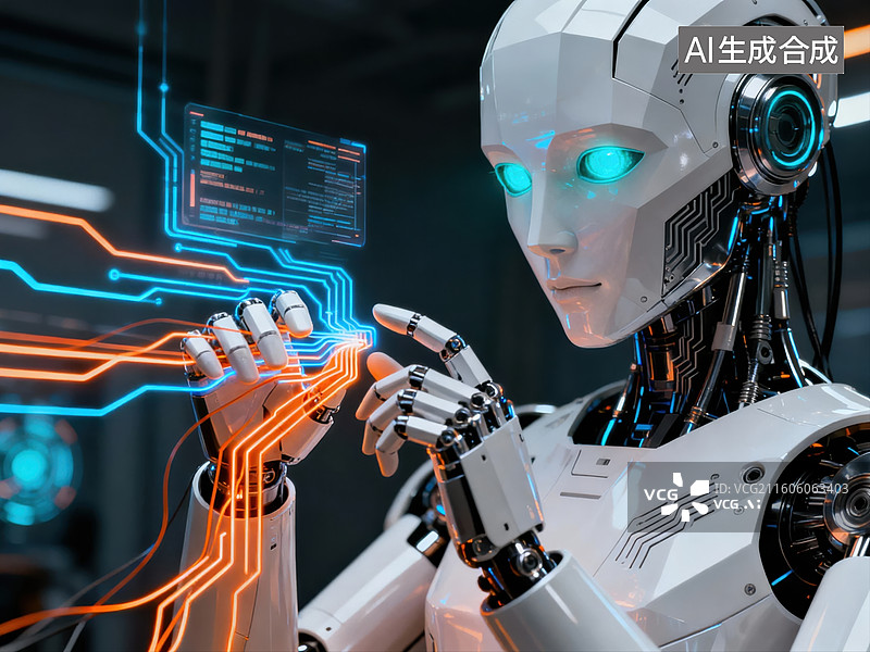 【AI数字艺术】机器人操作虚拟界面图片素材