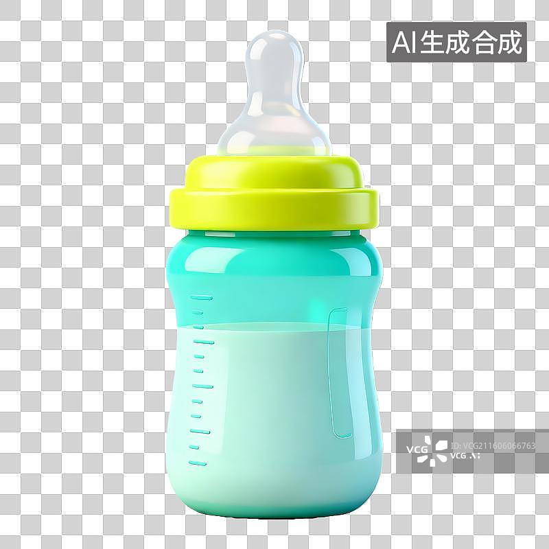 【AI数字艺术】3D立体轻拟物奶瓶插画母婴亲子主题免抠元素图片素材