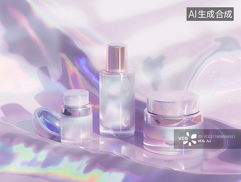 【AI数字艺术】炫彩背景下的美容化妆品展示图片素材