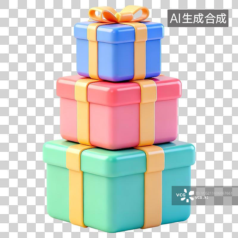 【AI数字艺术】三个礼盒摞在一起3D卡通立体C4D渲染质感插画元素图片素材