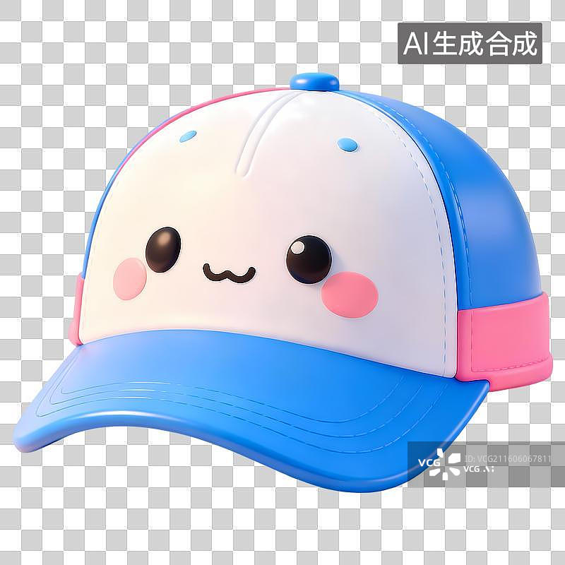 【AI数字艺术】拟人黄蓝色棒球帽3D卡通立体C4D渲染质感插画元素图片素材