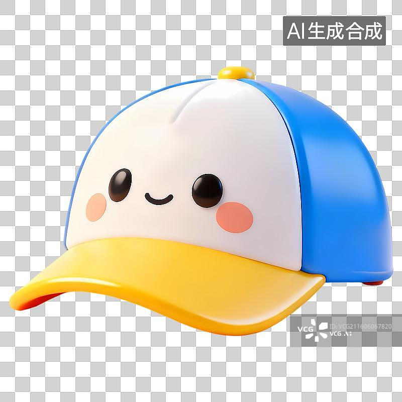 【AI数字艺术】拟人黄蓝色棒球帽3D卡通立体C4D渲染质感插画元素图片素材
