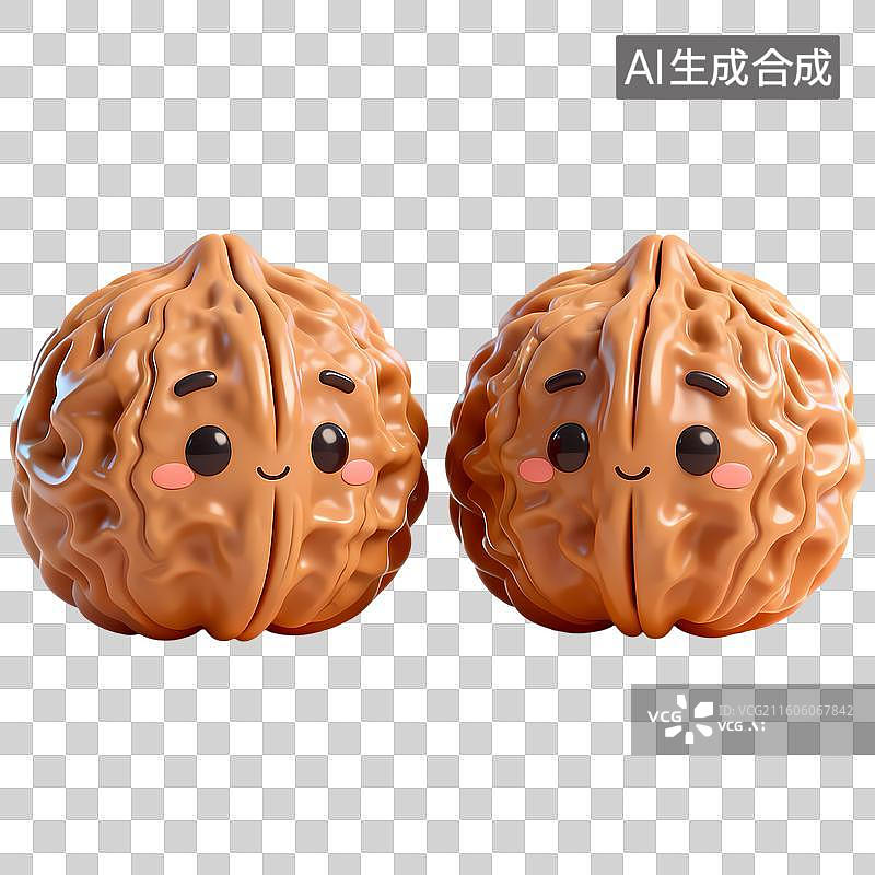 【AI数字艺术】一对核桃3D卡通立体C4D渲染质感插画元素图片素材