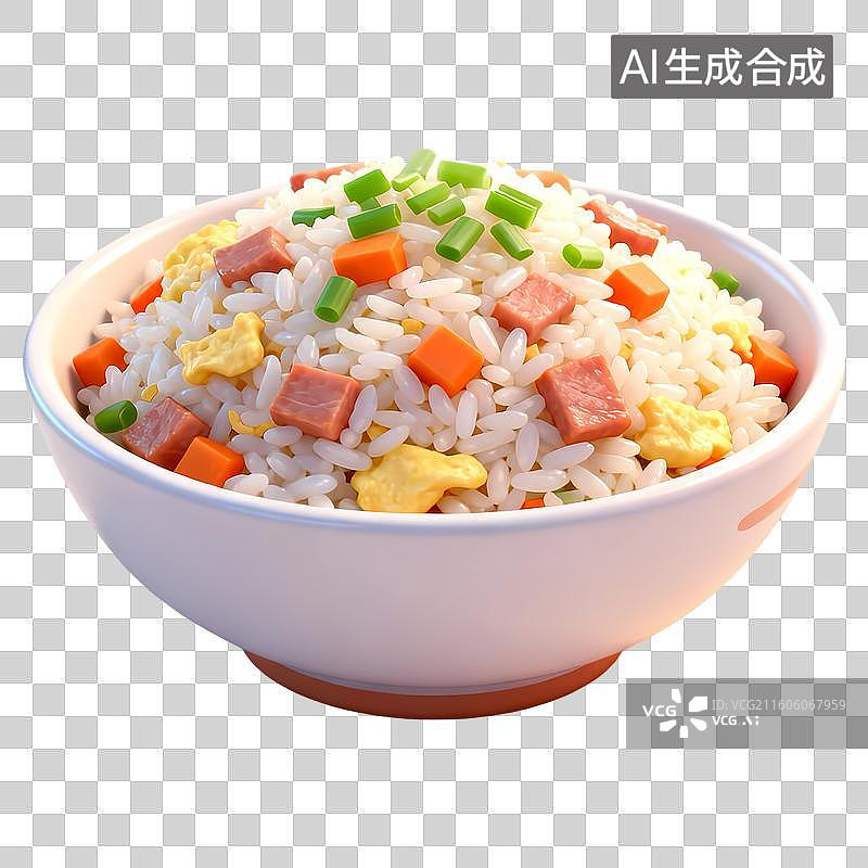 【AI数字艺术】一碗扬州炒饭3D卡通立体C4D渲染质感插画元素图片素材
