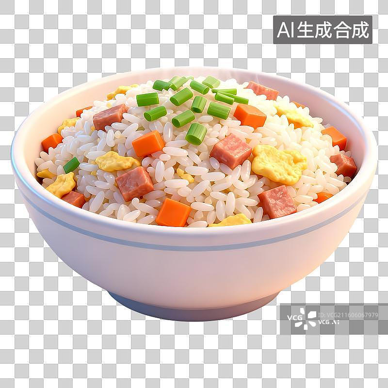 【AI数字艺术】一碗扬州炒饭3D卡通立体C4D渲染质感插画元素图片素材