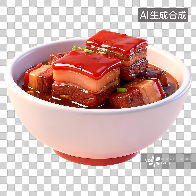 【AI数字艺术】一碗红烧肉3D卡通立体C4D渲染质感插画元素图片素材
