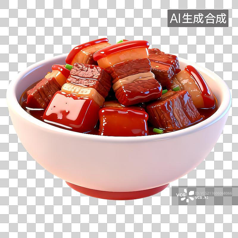 【AI数字艺术】一碗红烧肉3D卡通立体C4D渲染质感插画元素图片素材