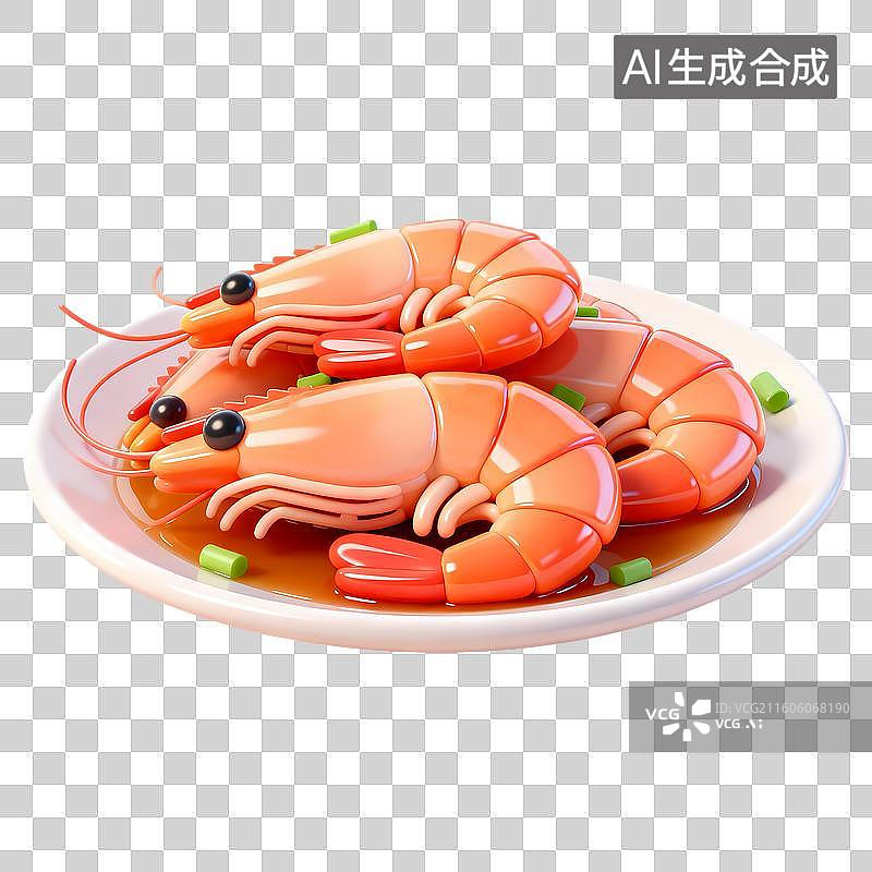 【AI数字艺术】一盘油焖大虾3D卡通立体C4D渲染质感插画元素图片素材