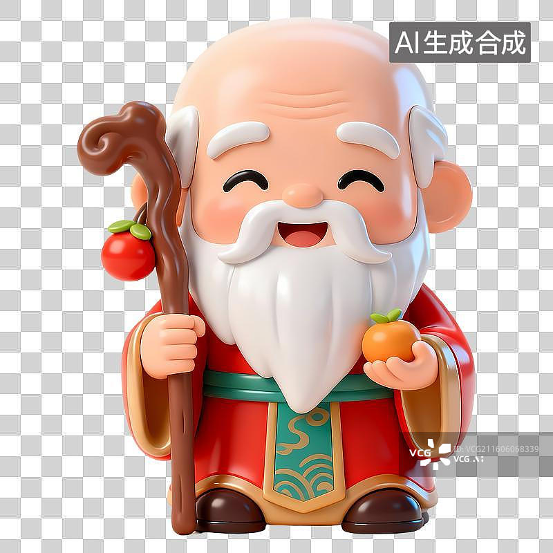 【AI数字艺术】寿星站立3D卡通立体C4D渲染质感插画元素图片素材