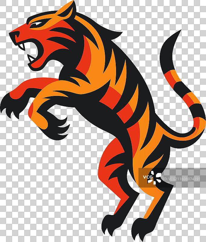 剑齿虎跳跃的卡哇伊插画图片素材