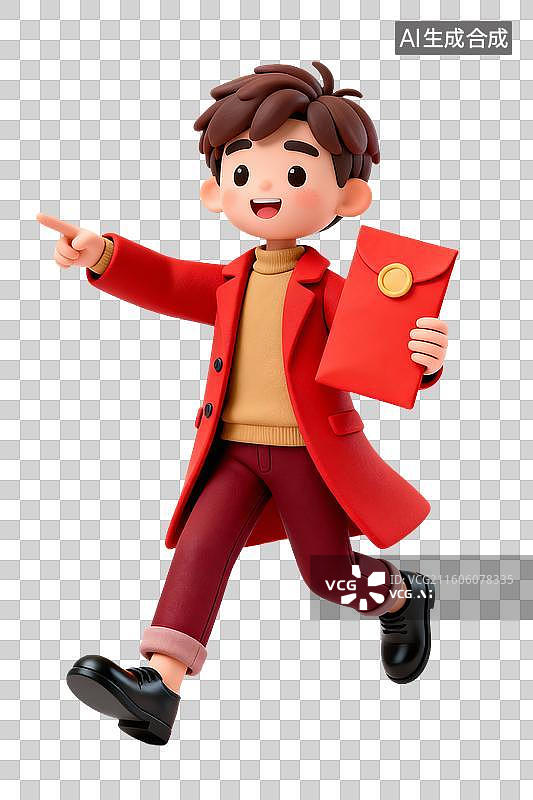 【AI数字艺术】3D卡通春节促销男士拿着红包图片素材