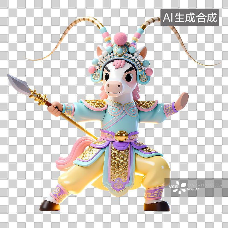 【AI数字艺术】浅色系传统京剧拟人动物3D卡通立体C4D渲染质感插画元素图片素材