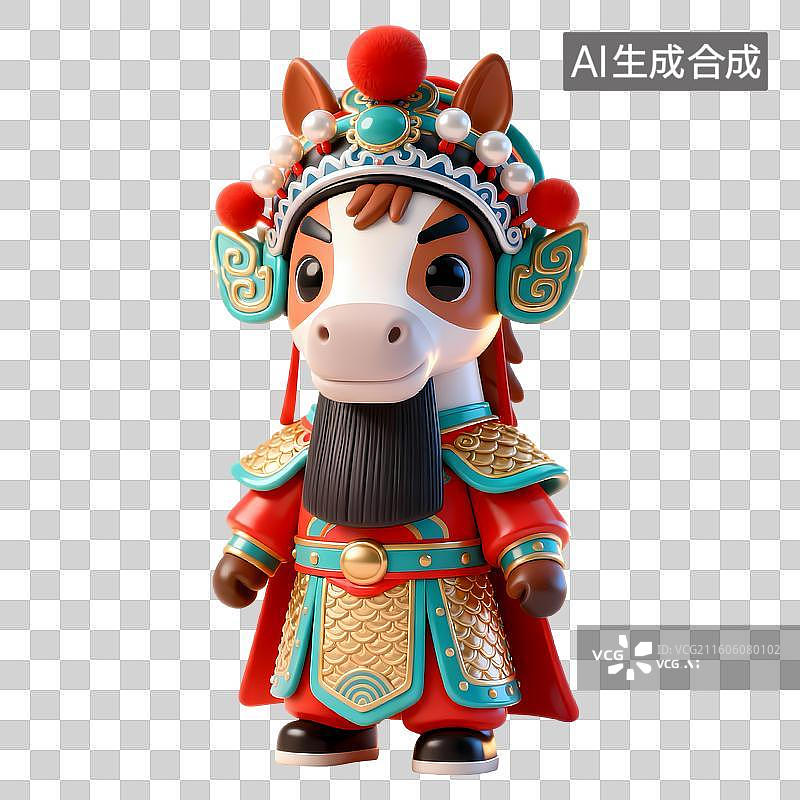【AI数字艺术】马站立姿势传统京剧拟人动物3D卡通立体C4D渲染质感插画元素图片素材
