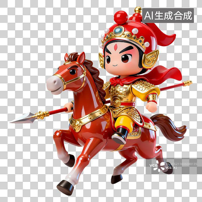 【AI数字艺术】武将骑马传统京剧拟人动物3D卡通立体C4D渲染质感插画元素图片素材