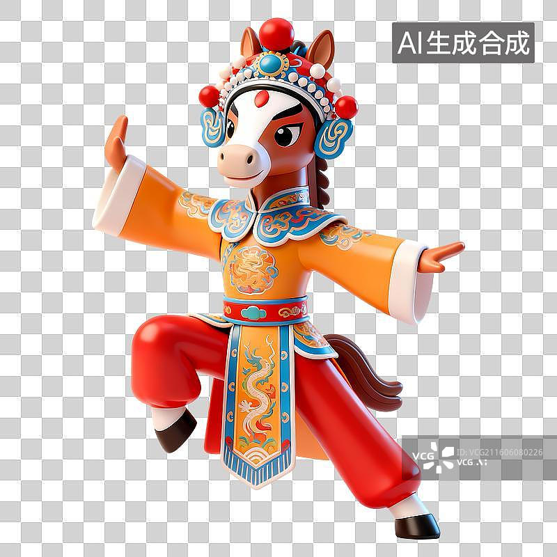 【AI数字艺术】戏曲马传统京剧拟人动物3D卡通立体C4D渲染质感插画元素图片素材